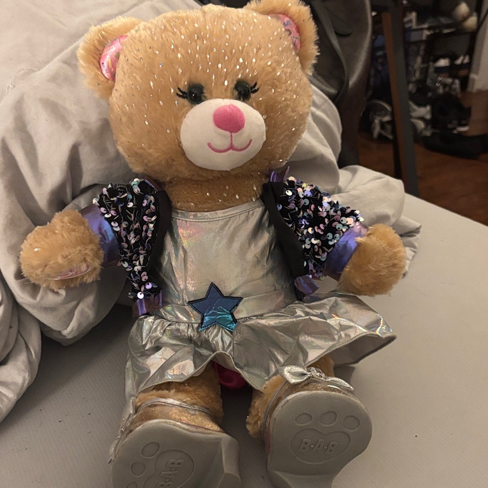Build-A-Bear Tan and Silver Sparkle Bear- Girl Scout Special Bear